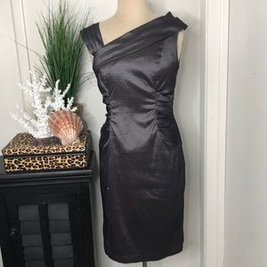 Adrianna Papell Gunmetal Ruched Formal Cocktail Evening Sheath Dress